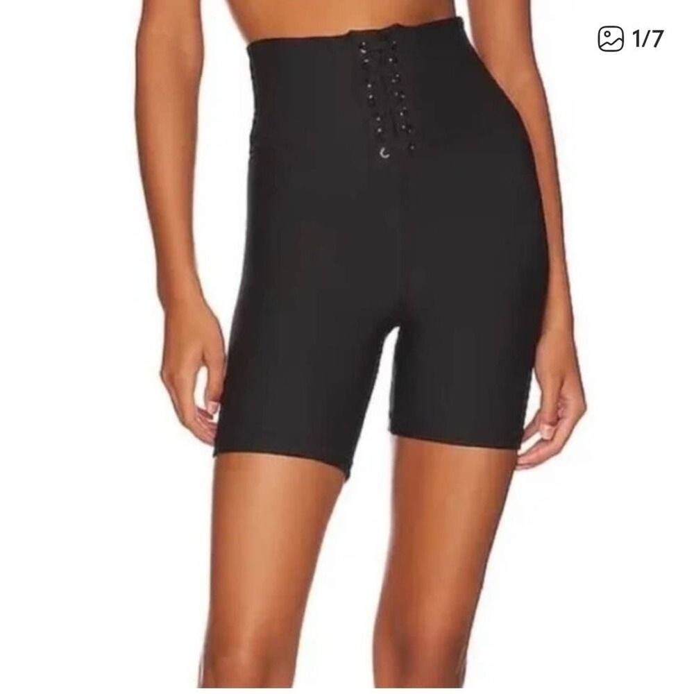WeWoreWhat Lace Up Biker Shorts Black High Waisted‎
